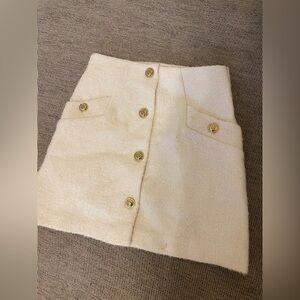 Sandro Cream Mini Skirt with Gold Buttons